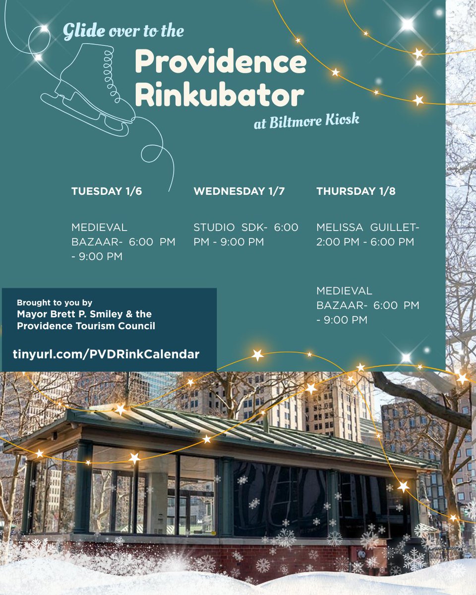 Looking for a mid-week treat? Glide on over to the Providence Rinkubator at the Biltmore Park Kiosk next door to the Providence Rink to grab a bite, a drink, or a little something for yourself from one of our incredible local businesses! Full schedule: tinyurl.com/PVDRinkCalendar