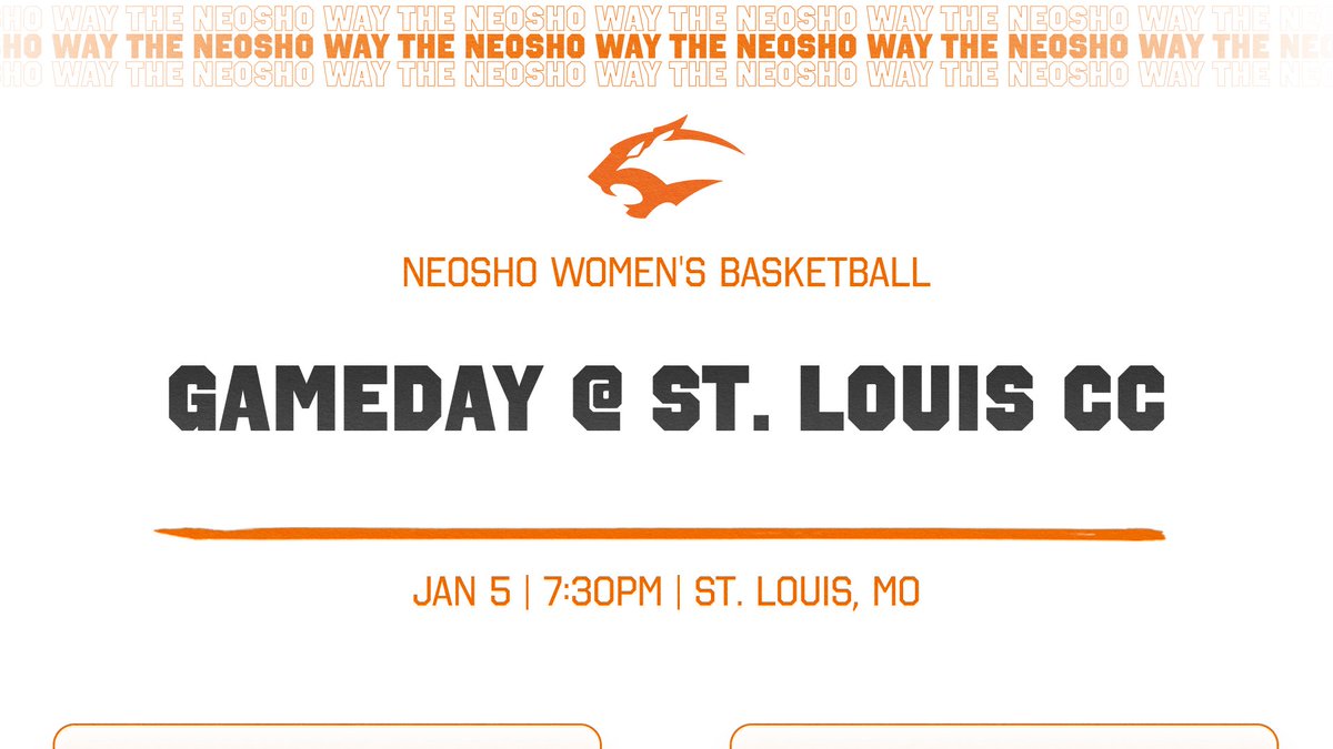 GoNeosho's tweet photo. It’s GAMEDAY 🏀
Neosho Women’s Basketball hits the road tonight at St. Louis CC.
🗓 Jan 5 | ⏰ 7:30 PM | 📍 St. Louis, MO
Let’s go Panthers 🧡🐾
#NeoshoWay #PantherPride #NeoshoWBB #GameDay #RoadGame #NJCAA #PanthersOnTheProwl #CollegeBasketball https://t.co/6Atlrv3rvT
