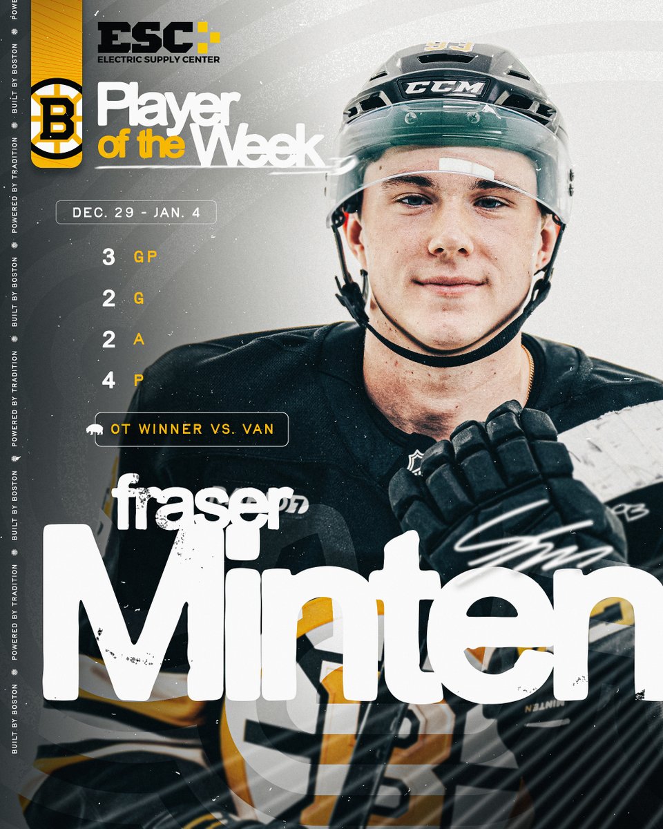 NHLBruins's tweet image. Not a bad week for the kid 👌

#NHLBruins | @ESC_ElecSupCtr