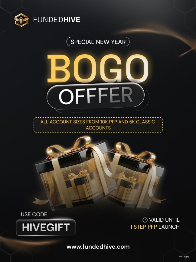🐝 NEW YEAR BOGO IS BACK 🎁

BOGO is back at <a href="/FundedHive/">FundedHive</a> 🚀 To celebrate our upcoming 1-Step PFP launch, 

🎁 The Deal: Buy one account, get a smaller one FREE.
✅ Valid on Classic (5K+) and PFP (10K+).
🎟️ Code: HIVEGIFT
⏳ Ends Jan 12

fundedhive.com/?ref=IIZQ4K3HYY