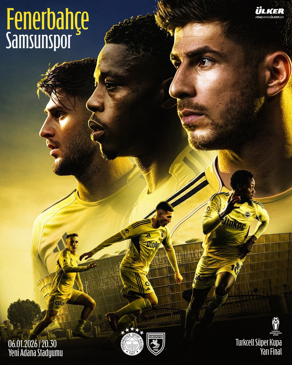 🏆 Turkcell Süper Kupa Yarı Final 

🆚 Samsunspor 
🗓 6 Ocak Salı   
🕣 20.30 
📍 Yeni Adana Stadyumu 
📲 #FBvSAM 

#MaçVarsaÜlkerVar | <a href="/Ulker/">Ülker</a>