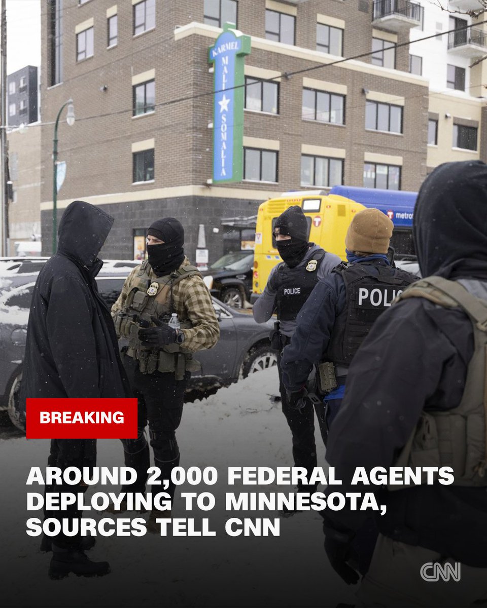 cnnbrk's tweet image. The Trump administration is deploying around 2,000 federal agents to Minneapolis for immigration enforcement, two law enforcement officials told CNN cnn.it/49i0pGM