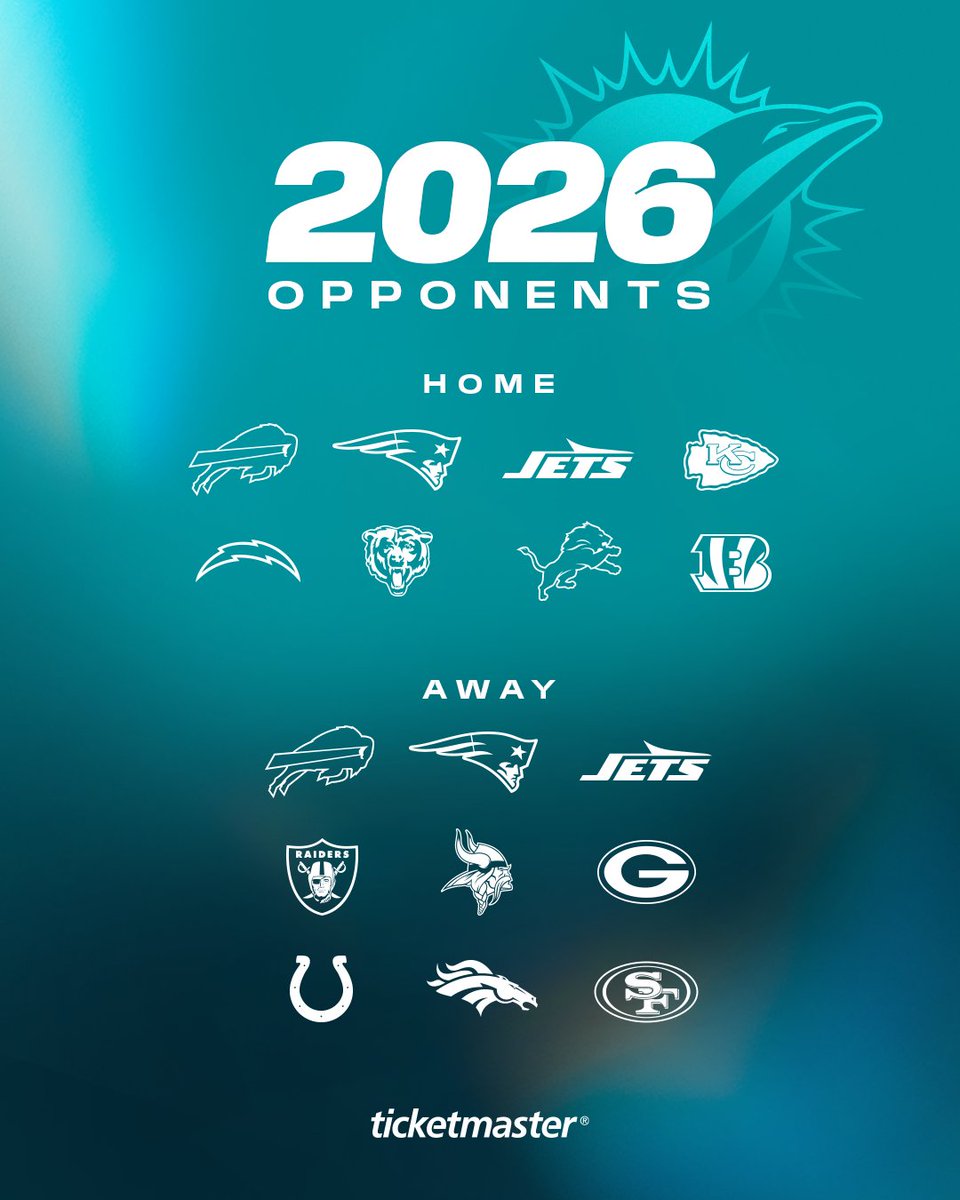 MiamiDolphins's tweet image. Our 2026 opponents are set. 🗓️