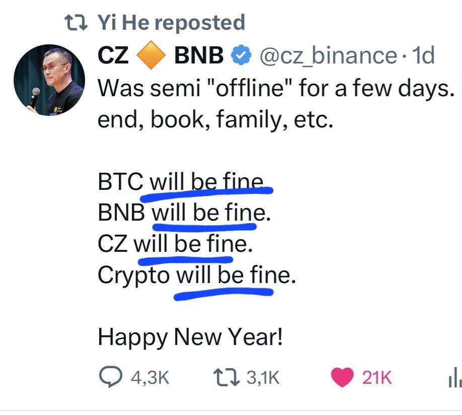 Lfg!!! CZ was right once again!!
Will be fine 👀🔥 0x426b8556f69eb6e64a3719be42c0966a46bc4444 #willbefine $willbefine 7K mcap, LP burnt, ca renounced!! #binance #bnb #BinanceAlpha <a href="/DongBnb/">DONG | BNB</a>