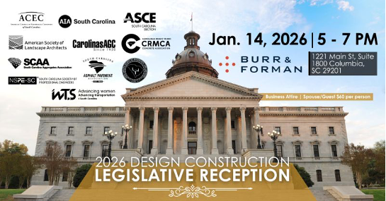 Plan on attending the "Design Construction Partnership Legislative Reception" 1/14/2026 at Burr Furman in Columbia, SC 5:00-7:00PM - mailchi.mp/13eca1f2262a/p…