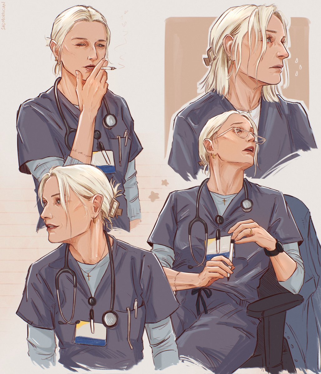 sadmortician's tweet image. wanted to draw my beautiful wife dana evans because she’s coming back to me in 4 days &amp;lt;3
#thepitt