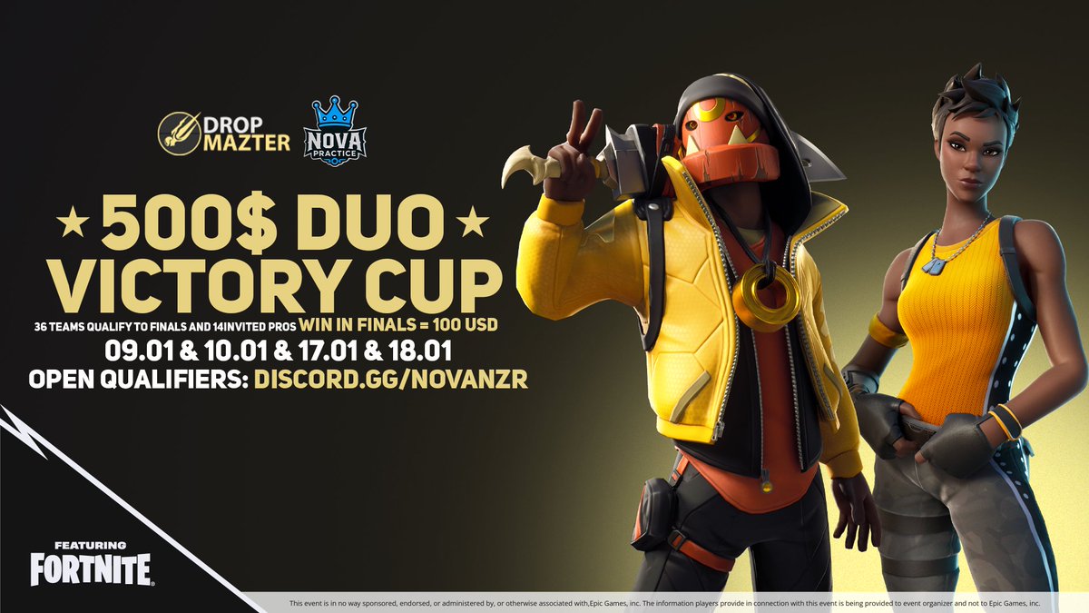 Novacustomsnzr's tweet image. Nova x @DropMazter $500 VICTORY DUO CUP🏆

- Victory Format WIN = 100 USD 
- 14 INVITED PROS ( COMMENT FOR AN INVITE ) 
- All Requirements in discord.gg/novanzr
- 5 open qualifiers
- 09,10,17,18 January