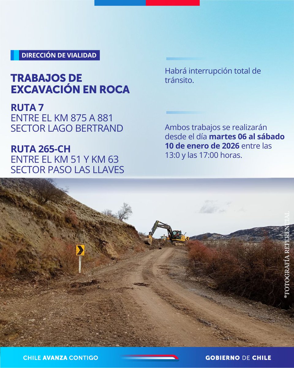 ⚠️ Atención
#VialidadMOP informa los trabajos de conservación en distintos sectores de nuestra red vial Aysén.

🚙 Recuerda planificar tu viaje y conducir con precaución.