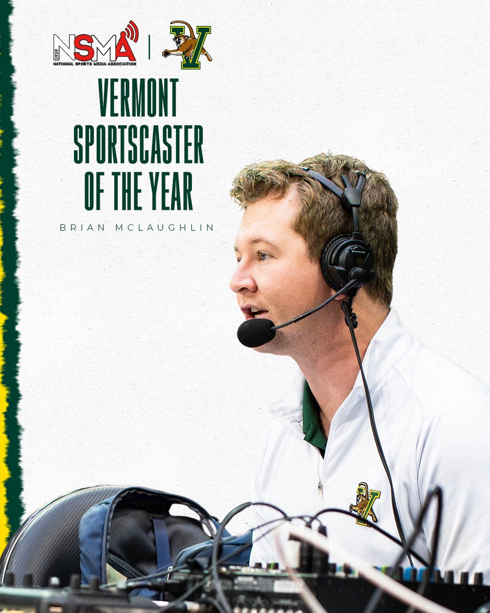 UVMathletics's tweet photo. Congratulations to @bp3mclaughlin the @NSMASportsMedia 𝗩𝗲𝗿𝗺𝗼𝗻𝘁 𝗦𝗽𝗼𝗿𝘁𝘀𝗰𝗮𝘀𝘁𝗲𝗿 𝗼𝗳 𝘁𝗵𝗲 𝗬𝗲𝗮𝗿!

The play-by-play voice for @UVMmbb, @UVMmsoccer, @UVMwsoccer, @UVMmlax, @UVMwlax, @UVMfieldhky, the host of @Learfield's Catamount Insider & the Rally Awards Brian is an invaluable staple of Catamount Country.
#LetsRally