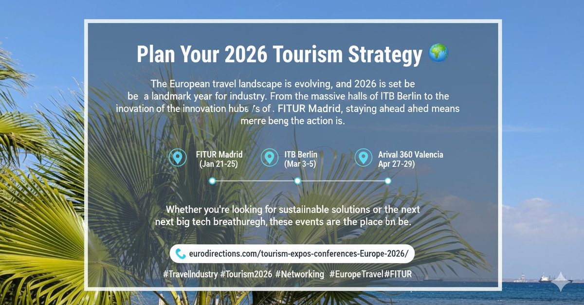 Where is the travel industry heading in 2026? ✈️✨ If you’re a travel pro, destination marketer, or tech innovator, your 2026 roadmap starts here! Europe is hosting the world’s biggest tourism expos, and you don’t want to miss out: 
eurodirections.com/tourism-expos-…