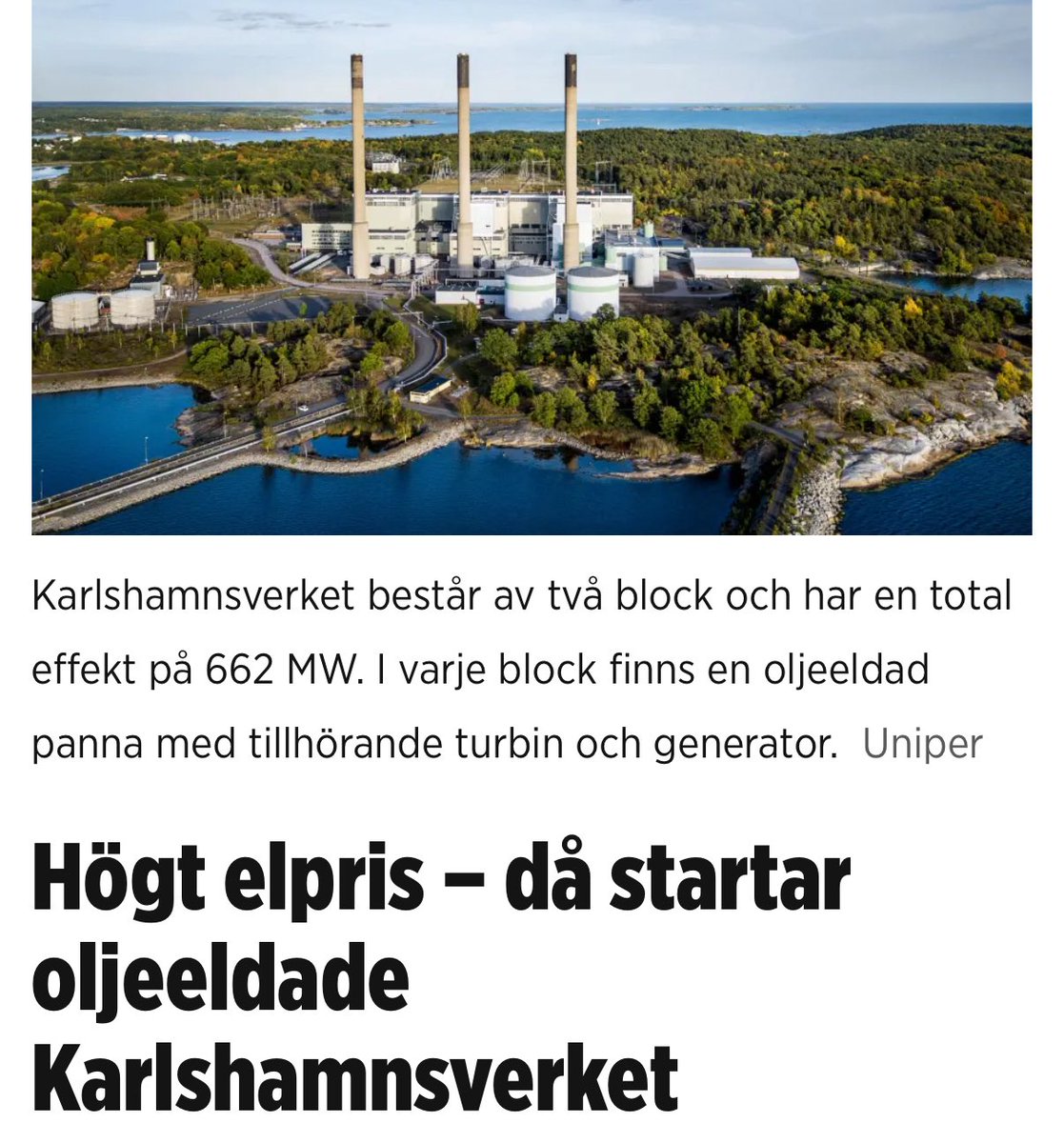 RichardHerrey's tweet image. Lite vind. Kallt vinterväder.
Då startar det Oljedrivna Karlshamnsverket igen.

Tacka de rödgröna som lade ner kärnkraft i södra Sverige och inbillat alla att vindkraft kan ersätta.
nyteknik.se/energi/hoegt-e…