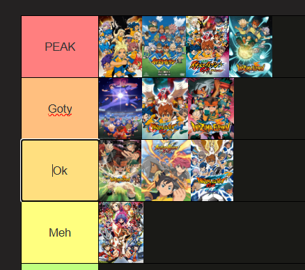After finally watching ares and orion i came up with my tierlist of all inazume eleven series and movies.

What do you guys think?🤔
#inazumaeleven