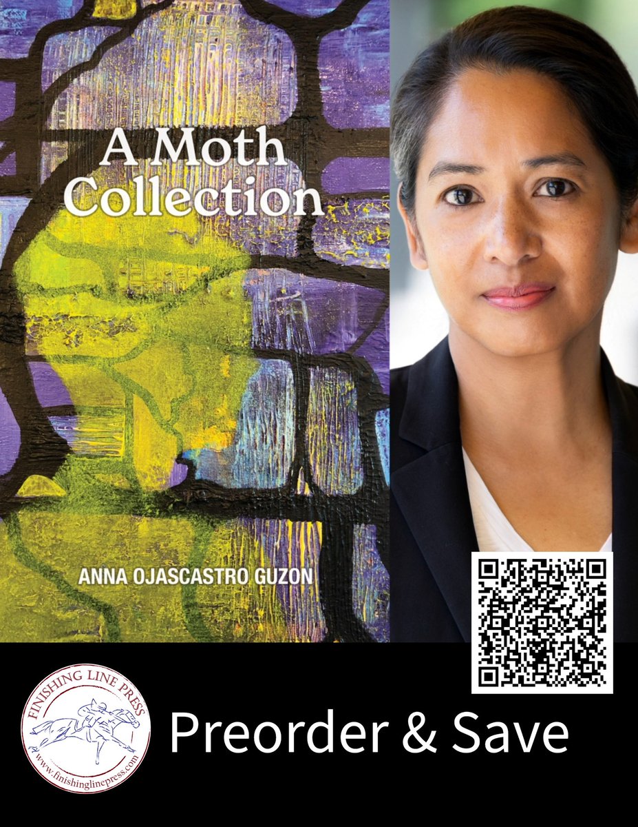 FLPress's tweet photo. FLP BOOK OF THE DAY: A Moth Collection by Anna Ojascastro Guzon
On SALE:   https://t.co/e56ewZ9TFe
 
The poems of A Moth Collection converse with Charles Darwin, Tina Turner, Sylvia Plath, Sacagawea, Walt Whitman, Kendrick Lamar, and the author’s family members who survived World War II in the Philippines. What does it mean to survive? What does it mean to die? What makes us human? What makes us just another animal? Ojascastro Guzon explores the biological sciences, pop culture, current events, religion, her family’s generational history, and personal experiences with #death, #rebirth, #survival, #motherhood, #marriage, the practice of medicine, education, and being a first generation Filipino American in attempts to answer these questions. #poetry #FilipinoAmerican
 
Anna Ojascastro Guzon is a writer, mother, teacher, former physician, and co-founder of YourWords STL, an arts and education nonprofit. She received an MD from the University of Missouri – Kansas City School of Medicine and an MFA from The New School Graduate Writing Program. One may find her writing in McSweeney’s Internet Tendency, Best American Poetry Blog, Bone Bouquet, The Boiler Journal, and Bellingham Review among other publications.
 
PRAISE FOR A Moth Collection by Anna Ojascastro Guzon
 
It’s a pleasure to quote, and to praise, “A Moth Collection.” Few first books of poetry are as easy to like. The variety is striking; Guzon offers us succinct prose poems, a pair of sestinas, skinny poems, an ode to forbidden fantasies, and a poem composed entirely of accusatory questions. The attractive and refreshingly modest speaker trusts God, is susceptible to the “draw of pyrrhic applause,” and has the wit to title a poem “She Changed Her Name to Judy.” I love the first stanza of “How to Live Large: A Debate”: “She said she’d take Ella’s voice / The pixie frame of that Broadway dancer / Maybe the anatomy of Heidi Klum / And Frank O’Hara’s charisma / She’d be a poet. And live in New York City / She’d be a flirt. She’d be young.” Guzon defines herself beautifully when she addresses the good gray poet by name: “I’m no genius, Mr. Whitman. I’m just often alone until you and everyone’s aloneness wraps an arm around my waist and I don’t mind.”
–David Lehman, Editor, The Oxford Book of American Poetry Series Editor, The Best American Poetry, Editor-in-Chief, BAP blog  
 
Please share/please repost  #flpauthor #preorder #AwesomeCoverArt  #poetry # FLP
#book #read #poems