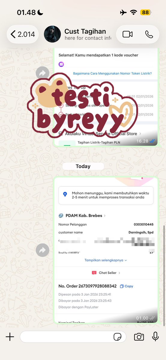 🐬fresh testimoni data tagihan rumah🐬
---all diskon tagihan 5%
⭐️tagihan bpjs 92.000
⭐️tagihan bpjs 107.500
⭐️tagihan listrik 190.000
⭐️tagihan pdam kab brebes 170.000

#zonauang️