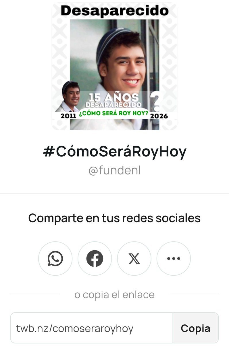 FUNDENL's tweet image. #ComoSeráRoyHoy Sí desde hace 15 años no lo vemos. 
Únete a la búsqueda de Roy a través de esta campaña de visibilización. Coloca el marco en tu foto de perfil de redes sociales y estarás apoyando ¡Nos Necesitamos! Gracias por tu apoyo #11Enero #15Años
twb.nz/comoseraroyhoy