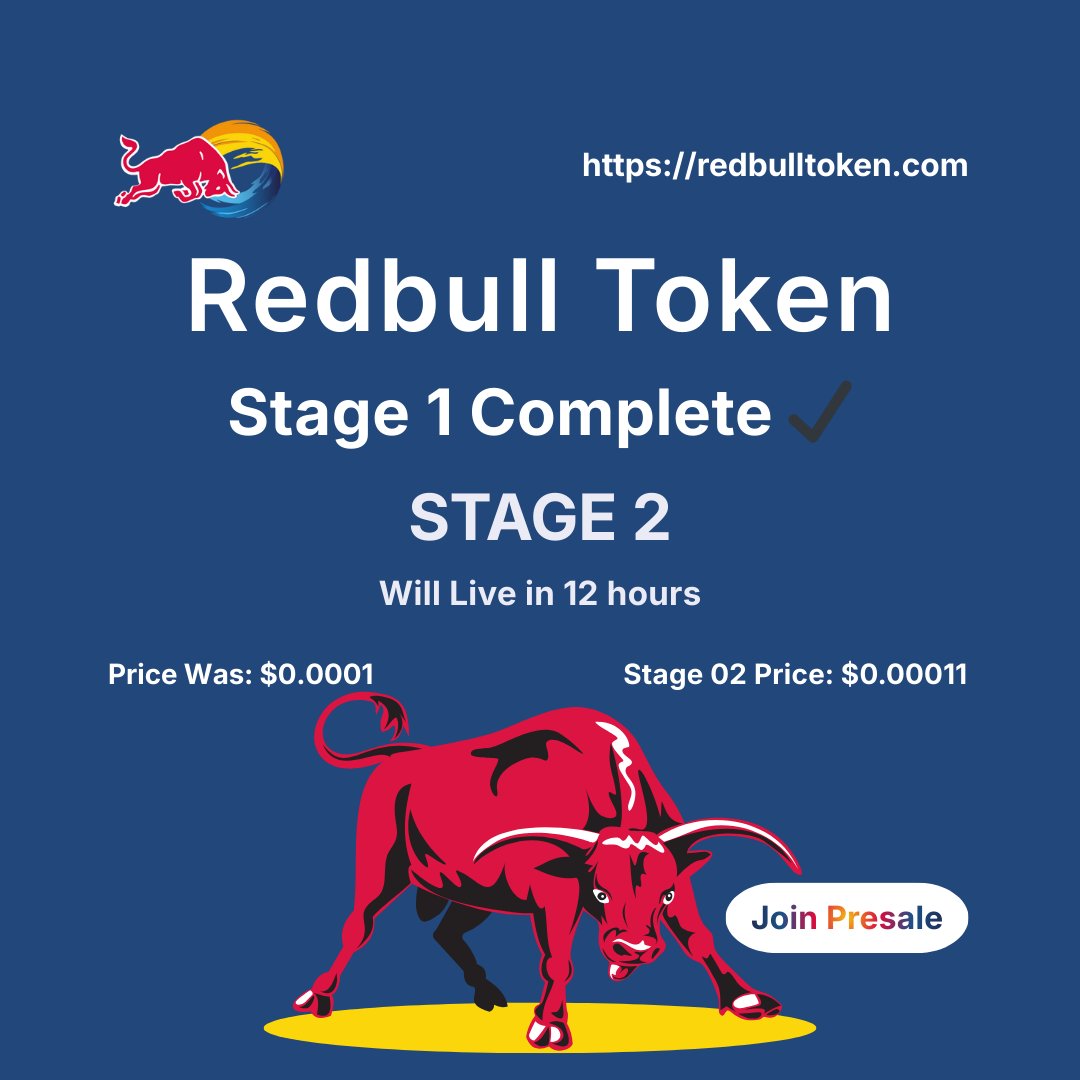 Redbulltokens's tweet photo. Reminder โณ
โฐ 12 HOURS REMAINING
RedBullToken Presale Stage 2 is just around the corner ๐
Next phase. New momentum. Same strong vision ๐ฅ
๐ https://t.co/lownsUhAX4
#RedBullToken #PresaleLive #Stage2 #Crypto #BNB #Web3 https://t.co/R9mRYxI5EJ