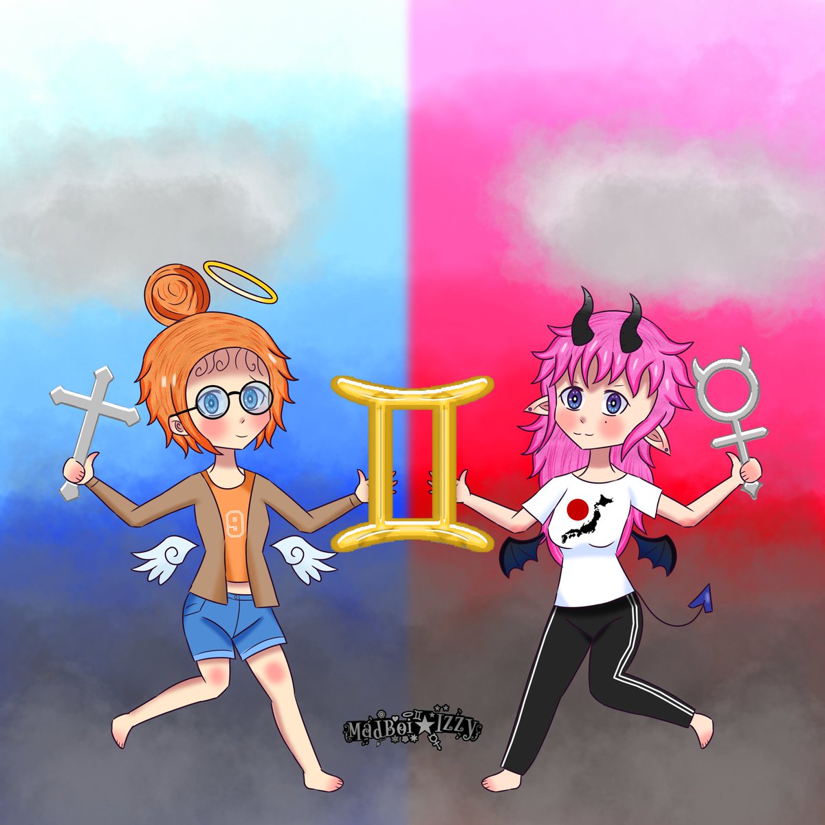 The Balance of Good &amp; Evil ⚖️
The World of Gemini is slowly regenerating again, displaying the important duality. It is a rare moment to see Hana and Aiko in the same place 🧡🌸 #artmoots #ocart