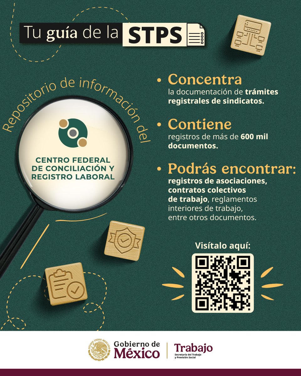 STPS_mx's tweet photo. 📝Hoy, en tu #TuGuíaSTPS te presentamos el Repositorio de información de Registro Laboral (#REPOLAB), una herramienta que concentra la documentación de los trámites registrales del sector sindical y laboral de 🇲🇽.
👉🏾Visítalo: https://t.co/5eJtOKbcGS https://t.co/vByOVl3mj6