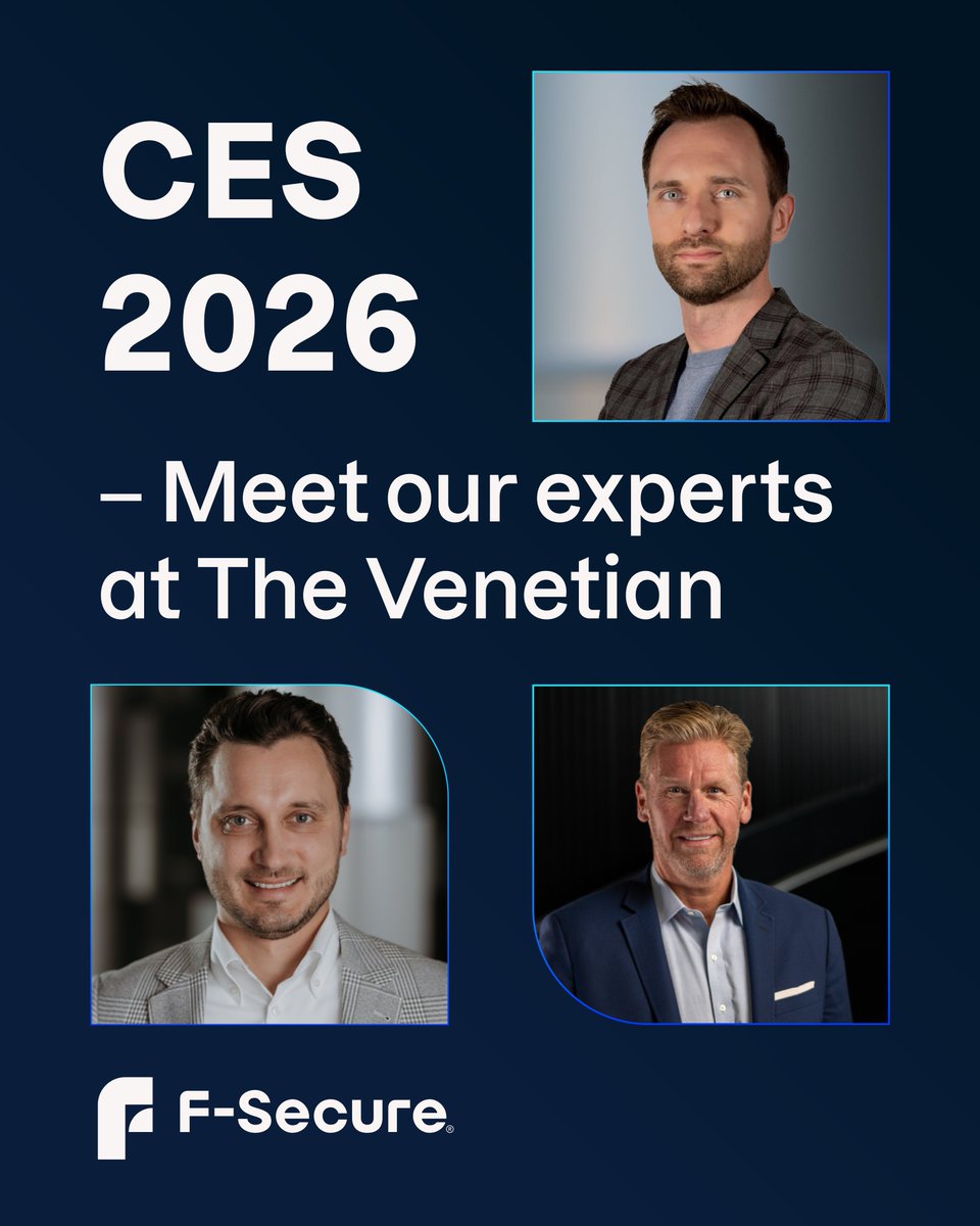 FSecure's tweet image. Meet our experts at CES 2026 – Limited meeting slots left
 
Join us at The Venetian to explore how embedded security helps you unlock new business opportunities. Book a meeting now: f-secure.com/en/partners#co…