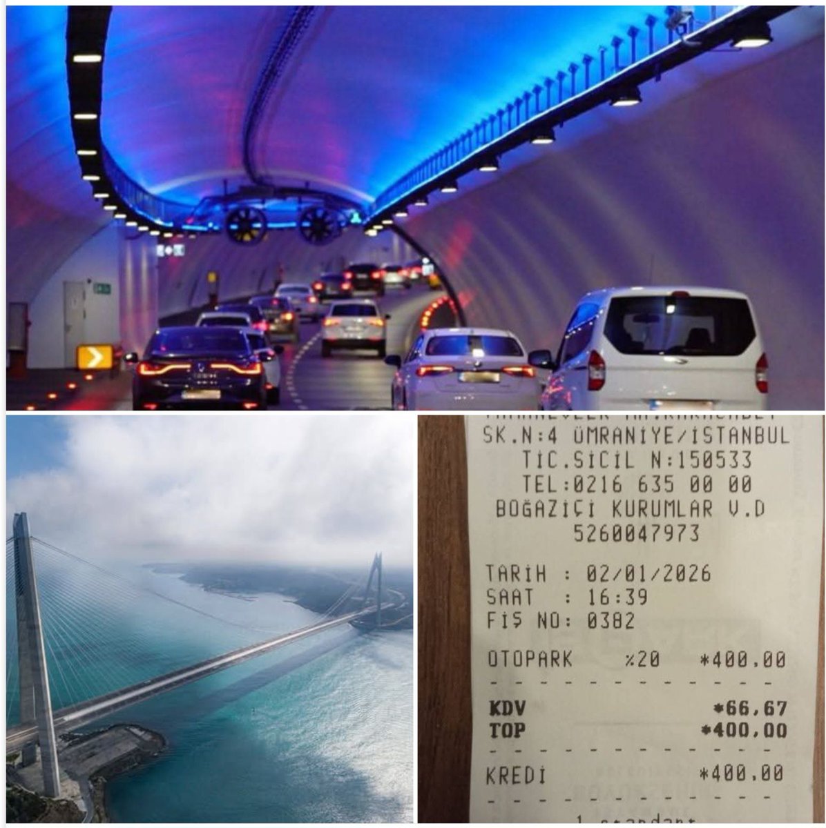 Bir arkadaşımız ın değerlendirmesi,
Birinci fotoğraf, İstanbul Boğazı'nın 106 metre altından geçen 13.7 metre çapında ve 5.4 kilometre uzunluğunda ki çift katlı, asrın projesi, milyar dolarlık Avrasya Tüneline ait.
İkinci fotoğraf 322 mt yüksekliğinde 2.164 mt uzunluğunda olan