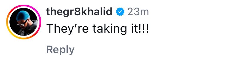 📲| Famous singer/songwriter <a href="/thegreatkhalid/">Khalid</a> commenting under Say Now’s (<a href="/Saynow/">Say Now</a>) Instagram video today.