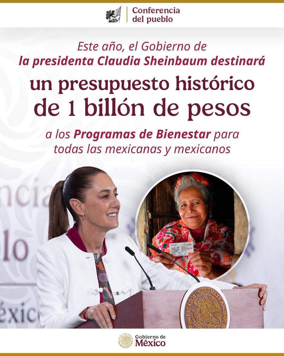 RodrigoAbdalaD's tweet image. Este 2026, se destinan más de un billón de pesos a las mexicanas y mexicanos a través de los Programas para el Bienestar, beneficiando a 42.9 millones de derechohabientes en todo el país. 🇲🇽

@Claudiashein 

#HumanismoMexicano 
#PrimeroLosPobres