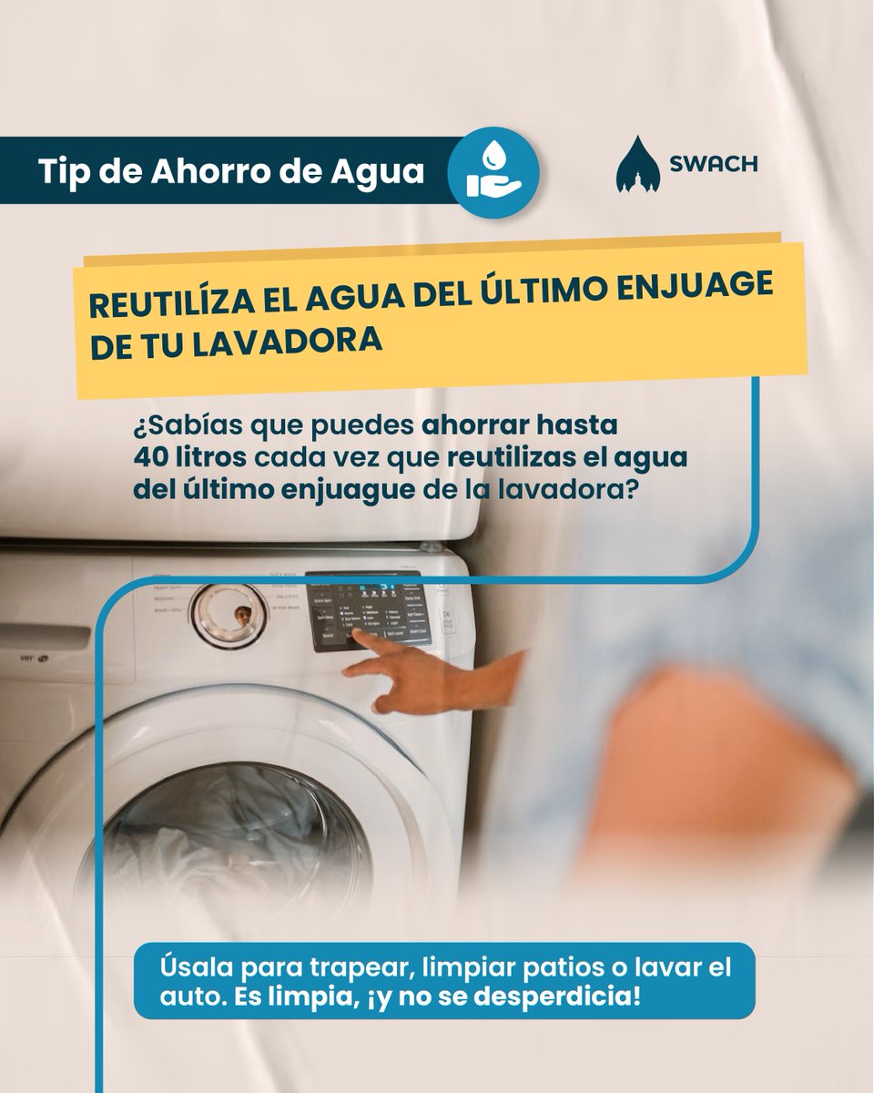 swach_ec's tweet photo. Tip de Ahorro SWACH 
Cada gota cuenta, incluso la de tu lavadora.

En SWACH te enseñamos que cuidar el agua es más fácil de lo que parece.
¿Qué otro hábito de ahorro aplicas tú en casa? https://t.co/S2HnjePiR5