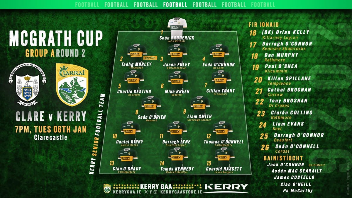 Kerry team for tomorrow night. Cillian Trant starts at 7
Get all the latest news on the St Senans GAA app member.clubspot.app/club/st-senans…