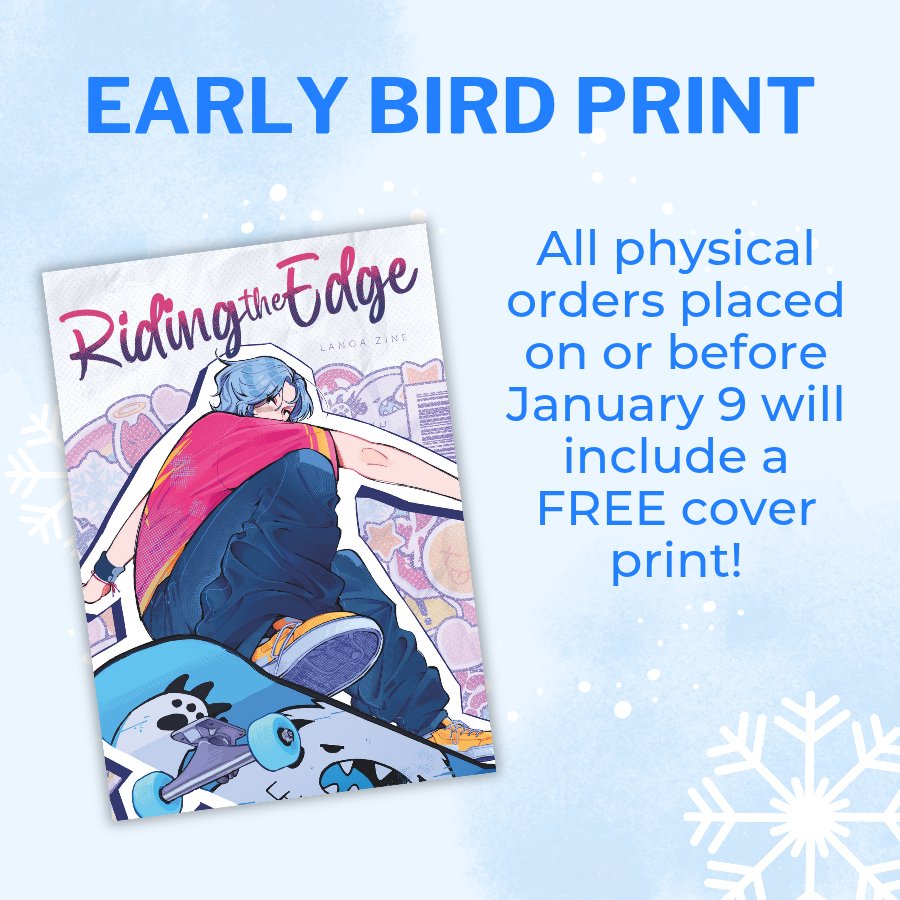 ❄️ EARLY BIRD SPECIAL ❄️

All physical orders placed on or before January 9 will include a FREE cover print! Don't miss out on this extra goodie 🎉
sk8langazine.bigcartel.com