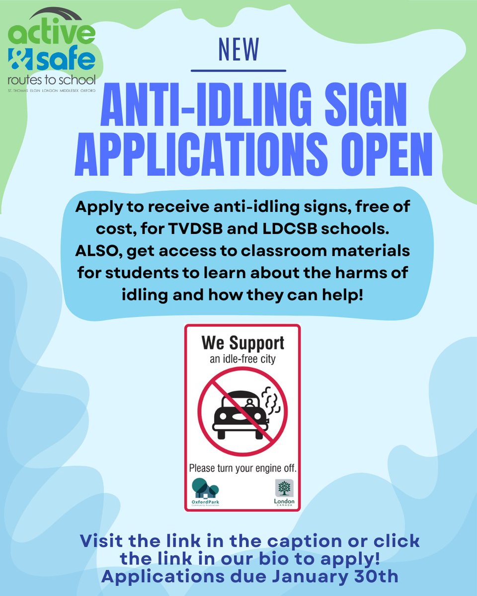 ELMO_ASRTS's tweet photo. @TVDSB &amp; @LDCSB our anti-idling sign application is open! Apply today to get your free anti-idling signs  https://t.co/8bCndaALtB Deadline to apply is January 30th. Thank you @CityofLdnOnt for collaborating with us on this important program! https://t.co/KeyBb9zzOO