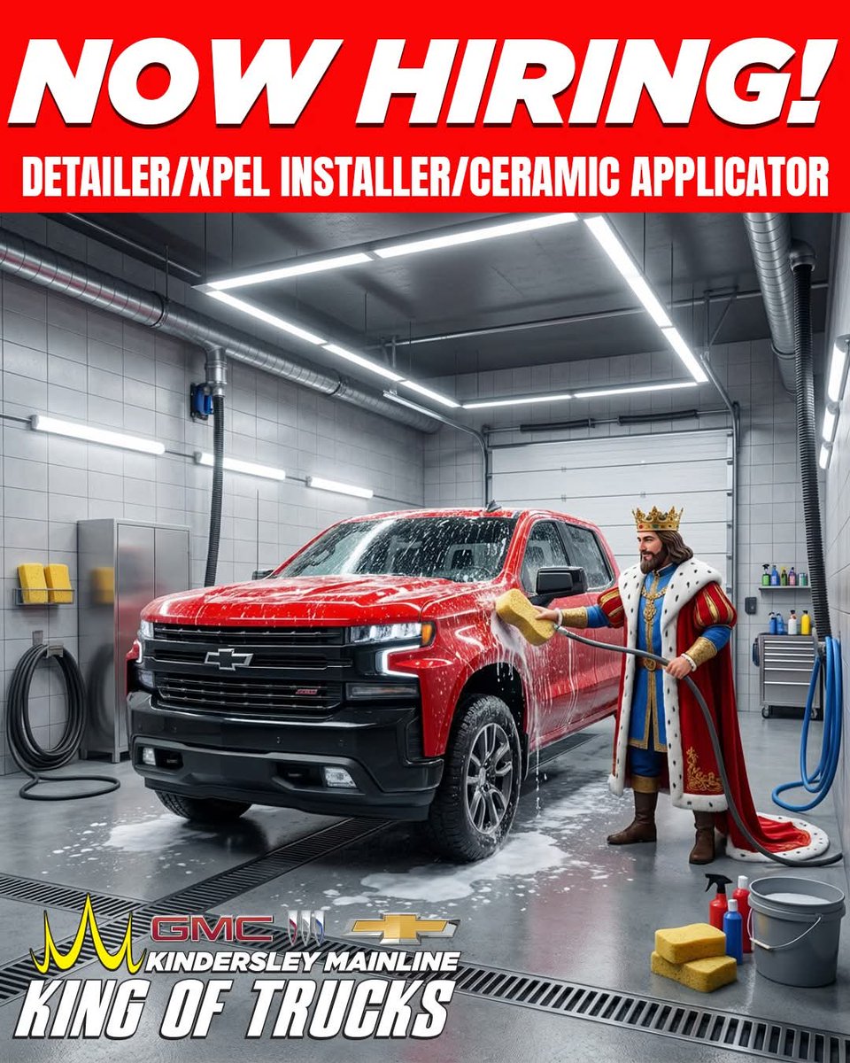 The King needs you! We are currently accepting applications for Automotive Detailer/Xpel Paint Protection Installer/Ceramic Coating Applicator at our GMC, Buick, and Chevrolet Dealership in Kindersley, Saskatchewan! Please forward your resume and cover letter to