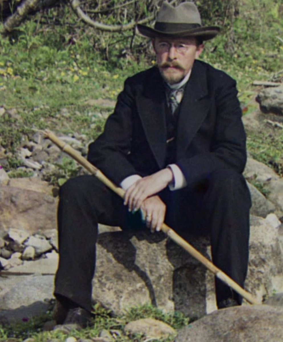 Before color-sensitive film existed, Russian chemist Sergey Prokudin-Gorsky created full-color images by combining three black-and-white photos taken through red, green, and blue filters. This self-portrait dates back to 1912.