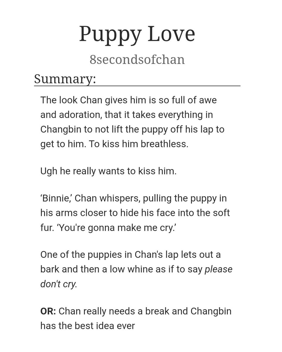 8secondsofchan's tweet image. 🐶 Puppy Love 🐶

☆ bnchn 🐺🐷🐰
☆ 3k
☆ fluff, fluff &amp;amp; more fluff
☆ link below