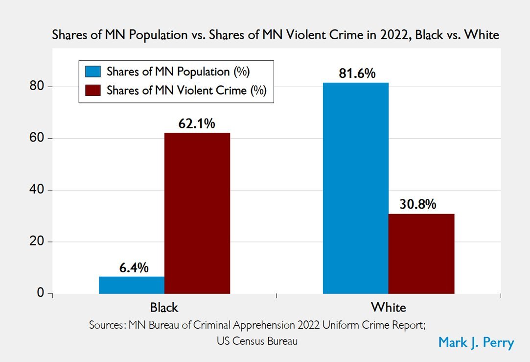 TheRabbitHole's tweet image. Blacks in Minnesota:
- 6.4% of the population
- 62.1% of the violent crime