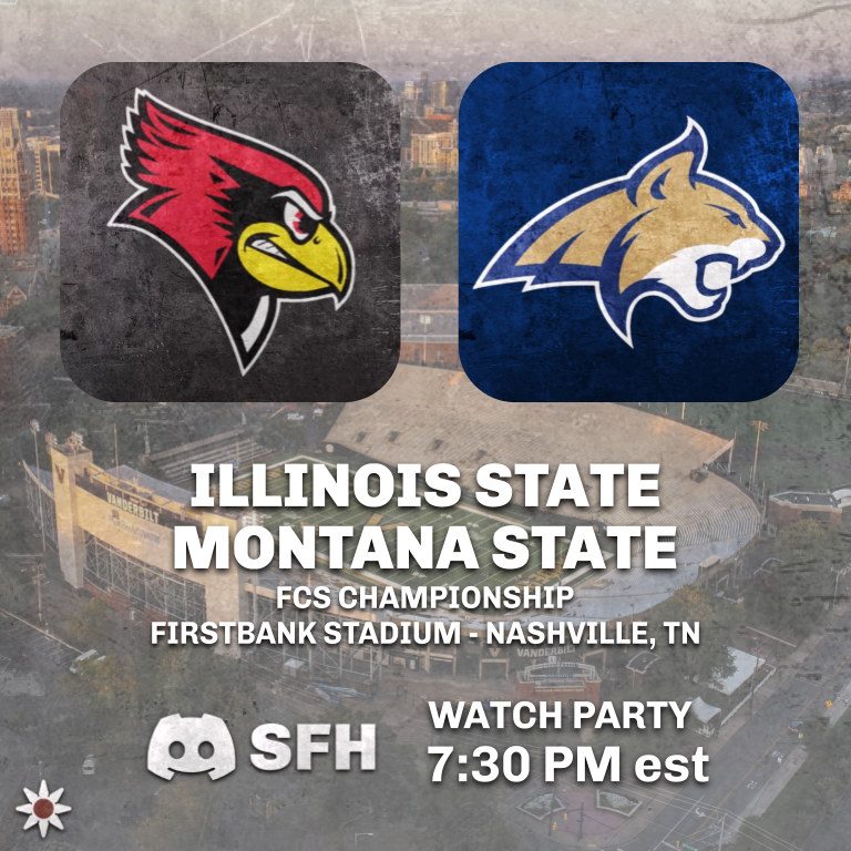 sfbhaven's tweet photo. TONIGHT: The FCS Championship between Illinois State (12-4) and Montana State (13-2) from Vandy's stadium in Nashville. Game kicks at 7:30 PM eastern 🔥 https://t.co/sSISNyy5uU