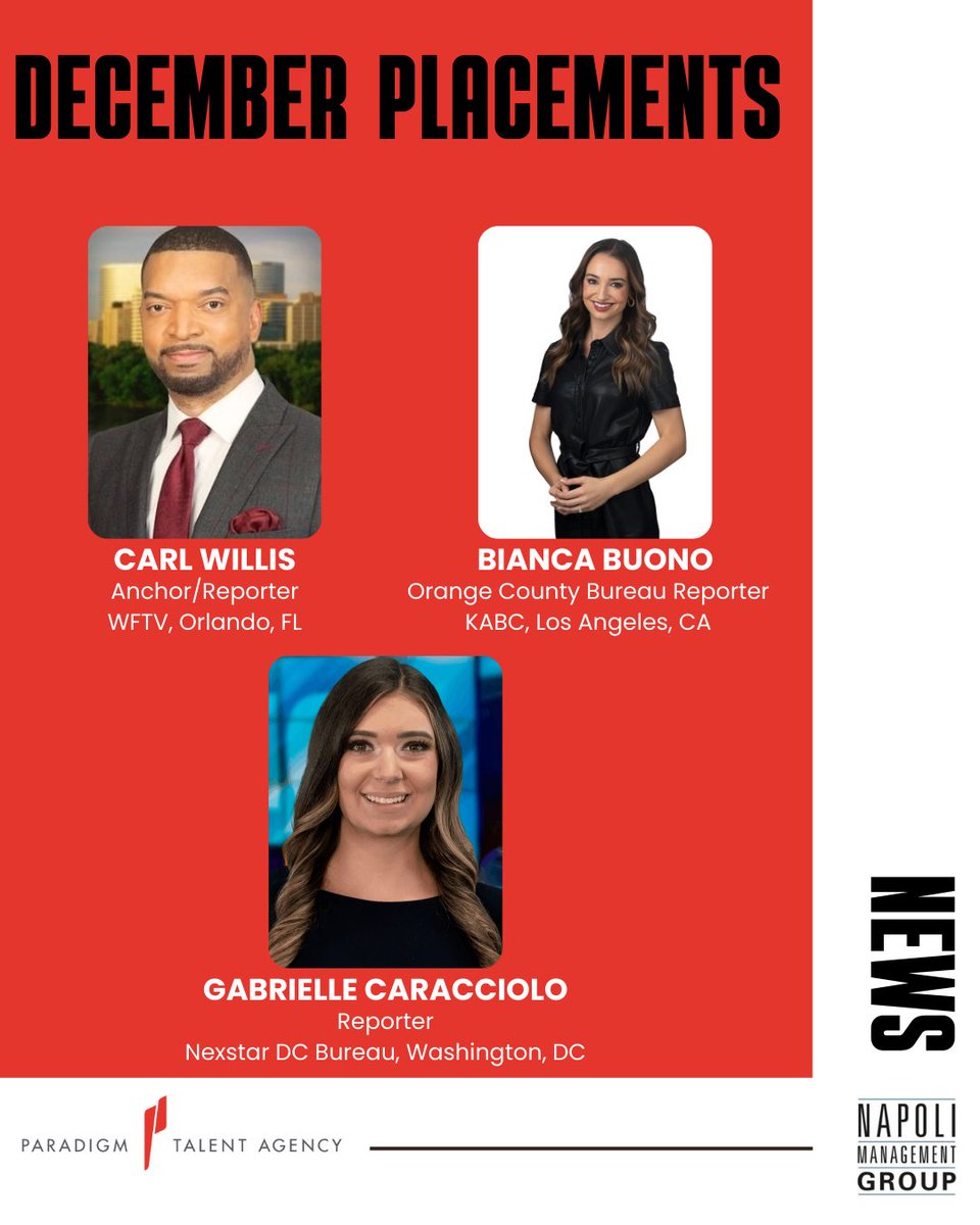 NapoliMGMT's tweet image. New faces in new places! Congratulations to our News clients who started new jobs in December!⭐️🎥