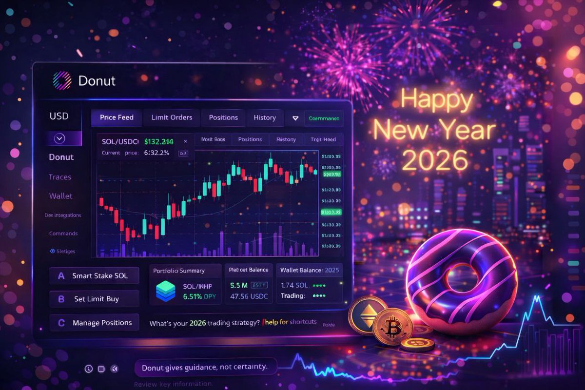 Happy New Year 🎆
2026 is the year of trading smarter, not harder.
With Donut AI beside you, every move becomes intentional — from analysis → execution.
Let’s build, learn &amp; win together. @do
