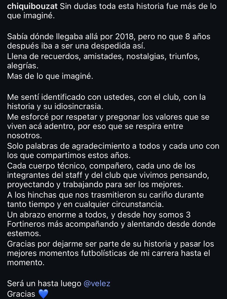 PasionFortinera's tweet photo. 💬 “MÁS DE LO QUE IMAGINÉ”

🥹 La despedida del chiqui bouzat de #Vélez. https://t.co/vjDkugkCbE
