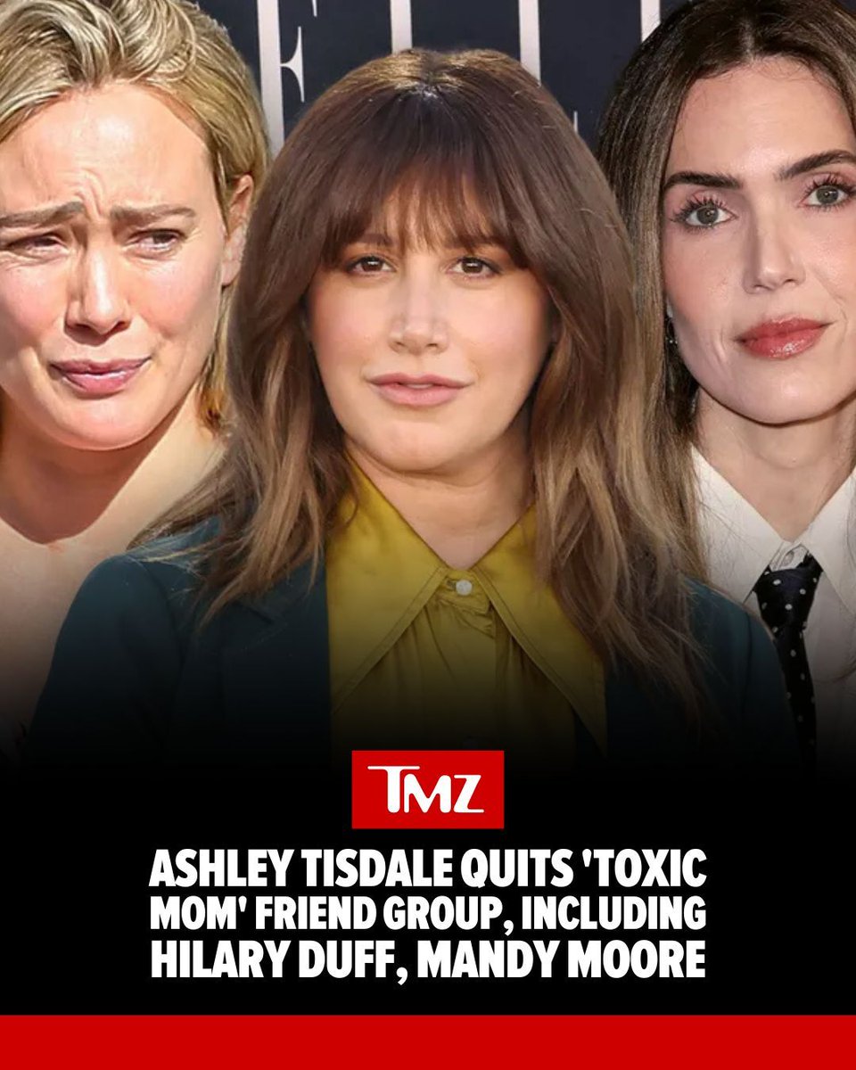 TMZ's tweet image. Ashley Tisdale is spilling it all -- admitting she bailed on a toxic mom friend group she slipped into after becoming a mom... a clique that included some seriously big celeb names like Hilary Duff, Mandy Moore and Meghan Trainor!

Read more: buff.ly/qZNydAK