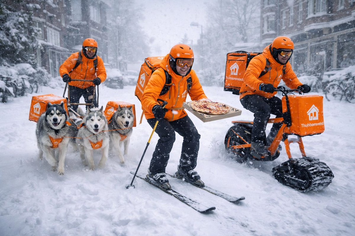 “Thuisbezorgd laat weten dat ze voor de rest van de dag geen bestellingen bezorgen in verband met de gladheid en de sneeuw” denken in oplossingen? <a href="/thuisbezorgd/">Thuisbezorgd.nl</a> #sneeuw #thuisbezorgd #gladheid
