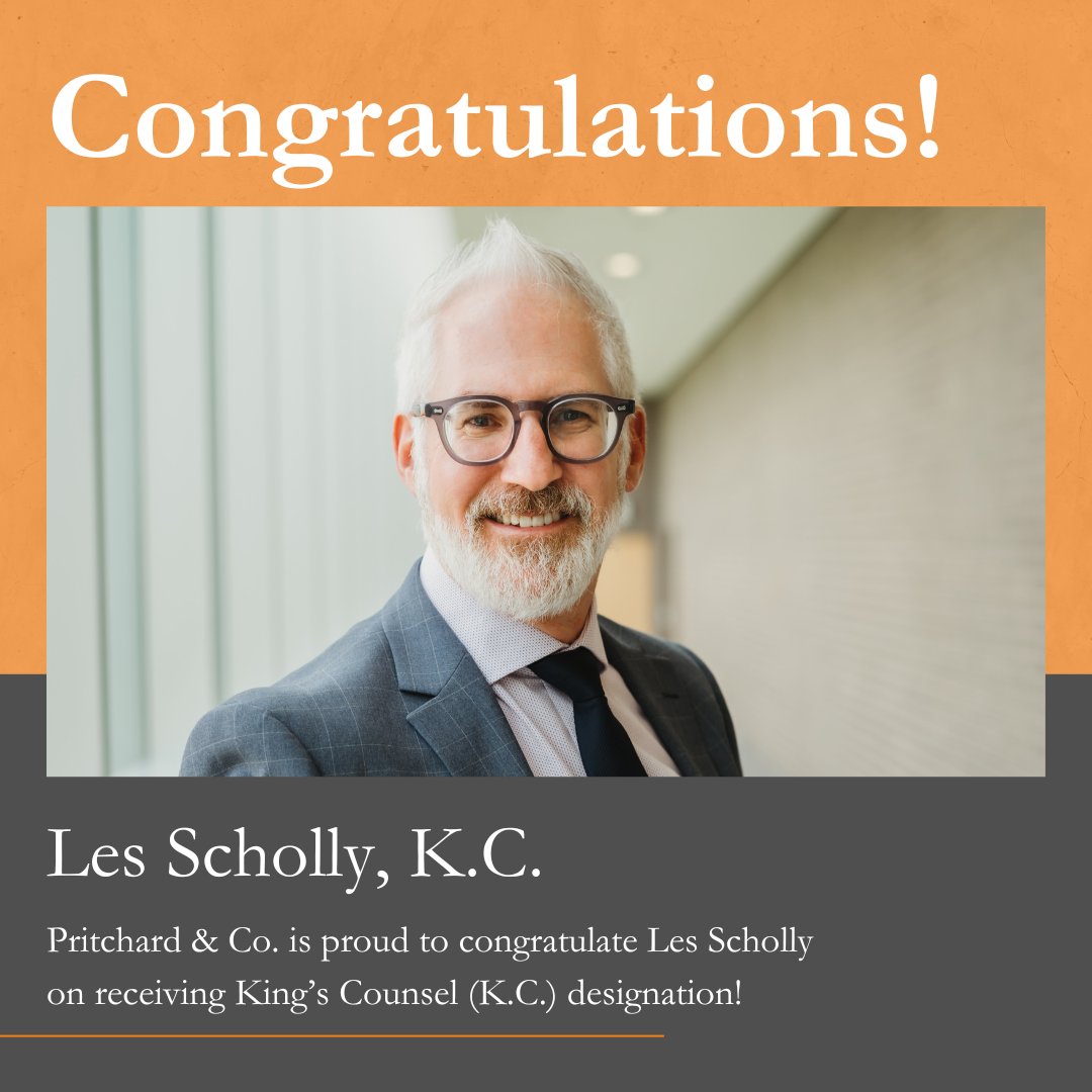 Pritchard &amp; Co. congratulates Les Scholly on receiving the King’s Counsel (KC) designation. A well-deserved honour recognising excellence, integrity, and leadership in Alberta’s legal community.

Congratulations, Les.

#KCHonour #LegalExcellence #AlbertaLaw #MedicineHat