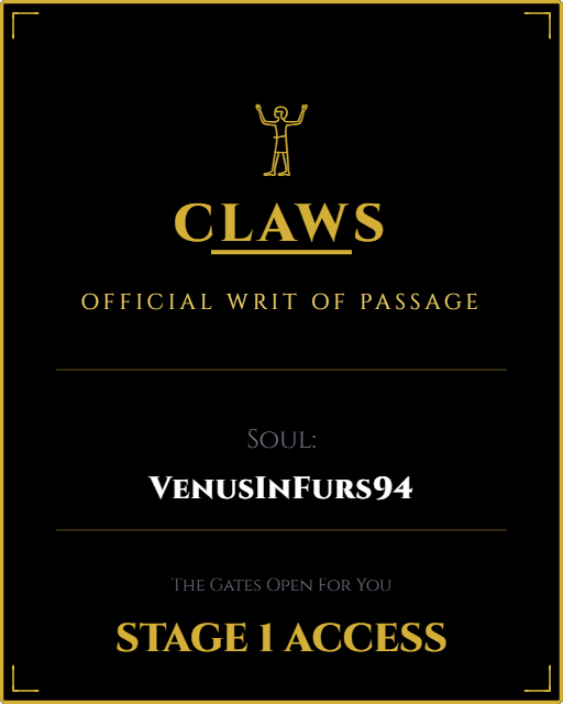 I answered the riddle. The gates have opened.
I am marked for STAGE 1.

<a href="/clawsxnft/">Claws</a>

#CLAWS #NFT #FreeMint