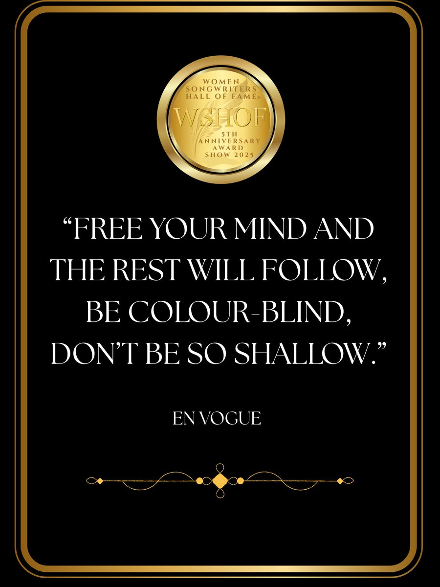 RealWSHOF's tweet image. Happy new week WSHOF followers! ✨

To ring in this new week in the new year, here are some empowering words from the iconic girl group En Vogue.

What’s your favorite song from En Vogue? Share in the comments!

#WSHOF #WomenInMusic #Songs #Music #Artists