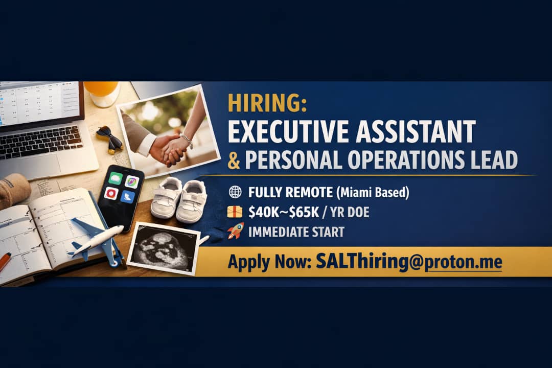 Grenjobs's tweet image. Hiring: Executive Assistant &amp;amp; Ops Lead

SALT Fund | Fully Remote | $40K–$65K | Full-time
📌 EA/Startup Ops experience
📌 Calendar, projects, travel, personal support
📌 Notion/Slack/AI tools

📩 Apply: t.me/grenjob/494

#Grenjobs #RemoteJob #ExecutiveAssistant