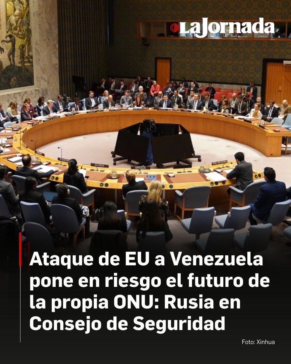 lajornadaonline's tweet photo. 🔵 Rusia, en sesión del Consejo de Seguridad de la ONU, condenó enérgicamente lo que calificó como una agresión armada de Estados Unidos contra Venezuela, en abierta violación del derecho internacional.

Afirmó que Nicolás Maduro, y su esposa, Cilia Flores, se encuentran retenidos en territorio estadunidense, por lo que exigió su liberación inmediata, al tratarse -subrayó- del mandatario legítimamente electo de un Estado soberano.

Lee más aquí 👇
https://t.co/180iirieFB
