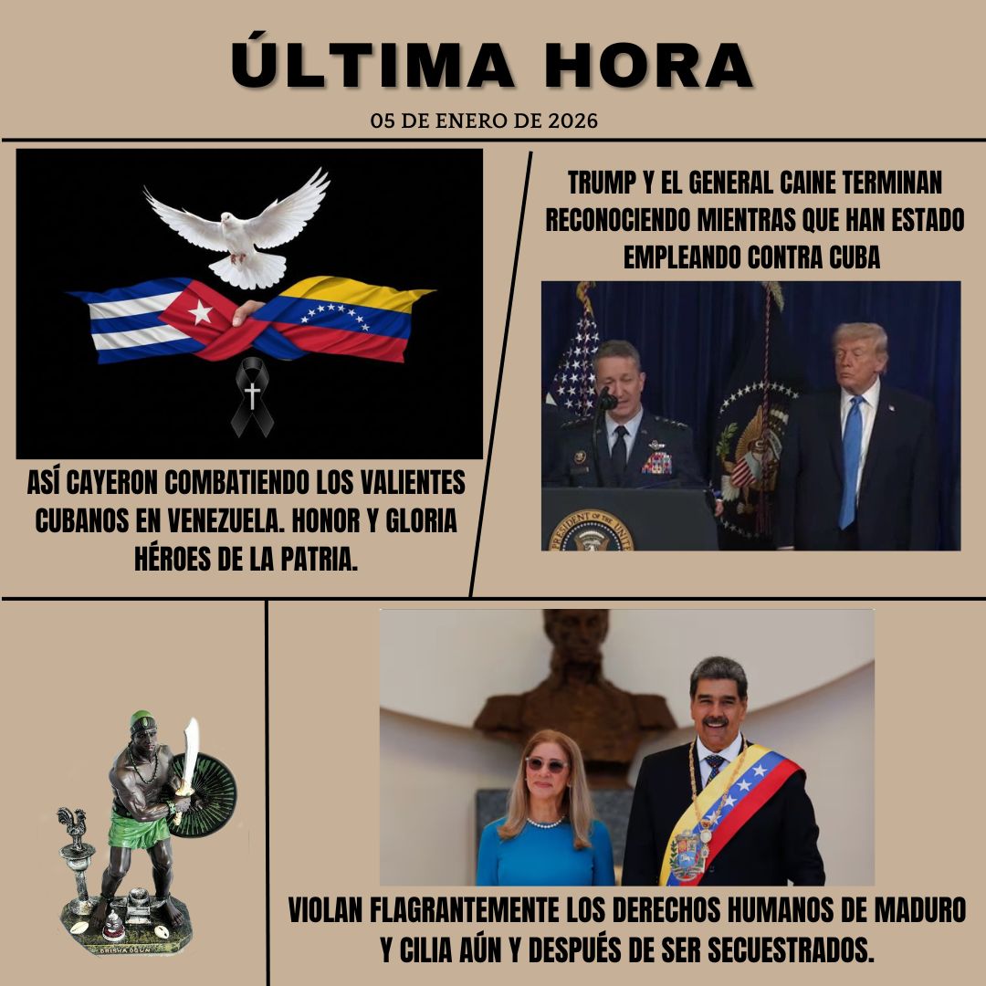 GuerreroCubano2's tweet photo. Así cayeron combatiendo los valientes cubanos en #Venezuela. Honor y Gloria héroes de la patria. Trump y el general Caine reconocen mentiras que han empleado contra #Cuba. Violan flagrantemente derechos humanos de Maduro y Cilia aún y después de ser secuestrados. Hoy en YouTube. https://t.co/BxsH8tHx9m