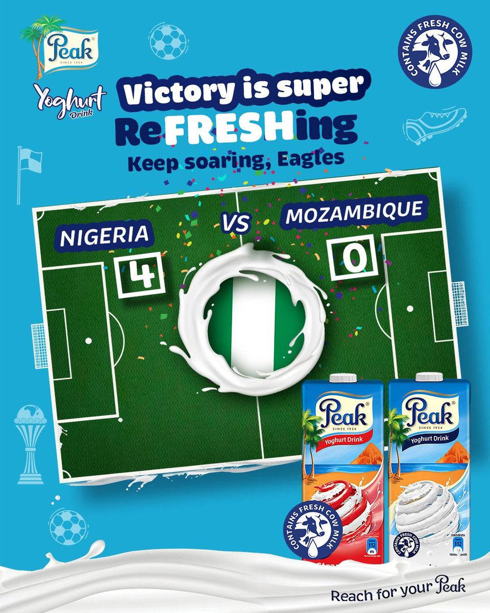 Victory tastes extra reFRESHing! 

Nigeria takes the win against Mozambique. 

How are you celebrating this victory?

#PeakYoghurt #RefreshRealPassion