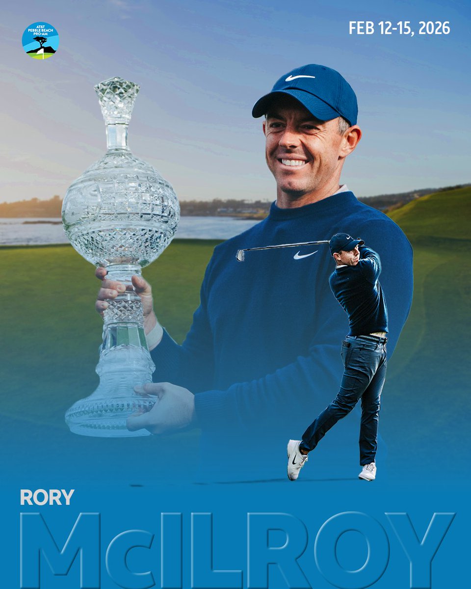 attproam's tweet image. The champion returns.

@McIlroyRory will defend his title at the 2026 AT&amp;amp;T Pebble Beach Pro-Am.