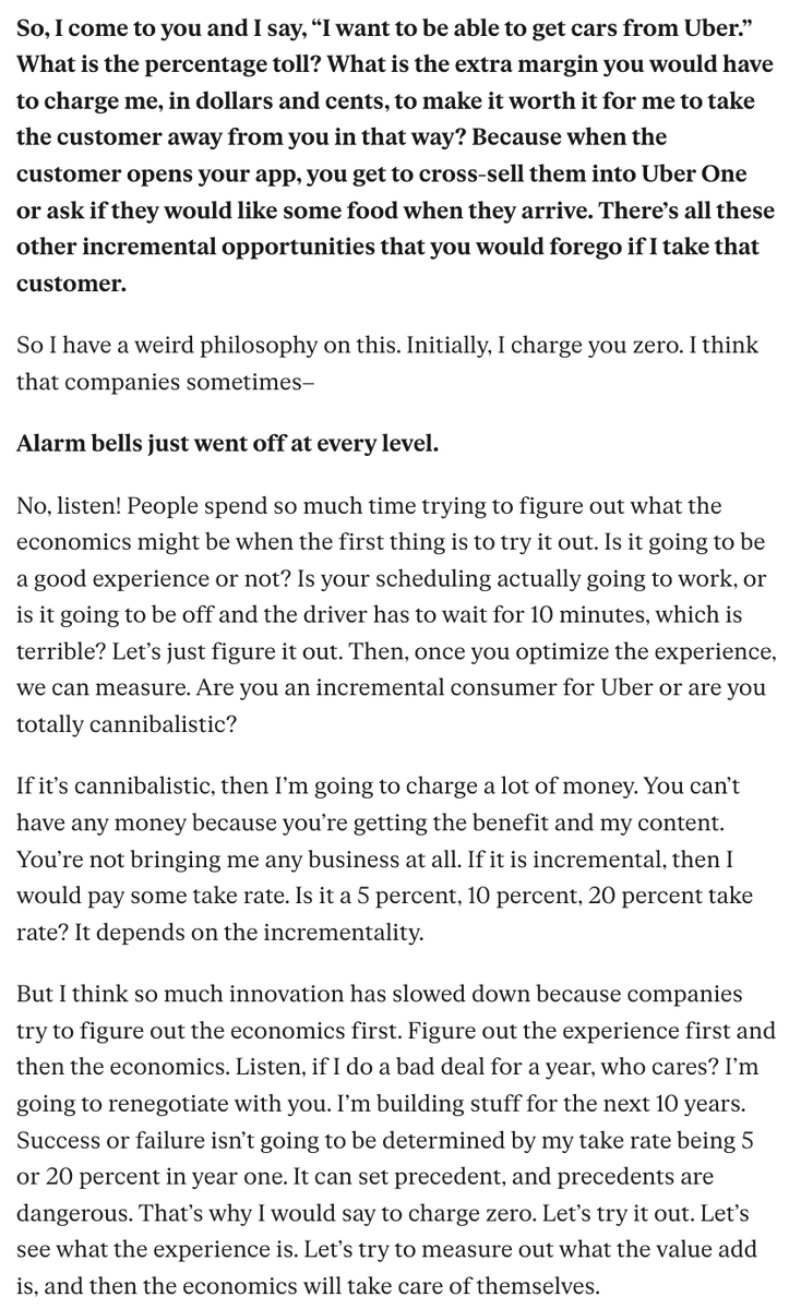 tanayj's tweet photo. Really interesting discussion on how Uber CEO Dara thinks about monetizing AI assistants that are trying to use Uber to book rides https://t.co/z4tXa9WFUO
