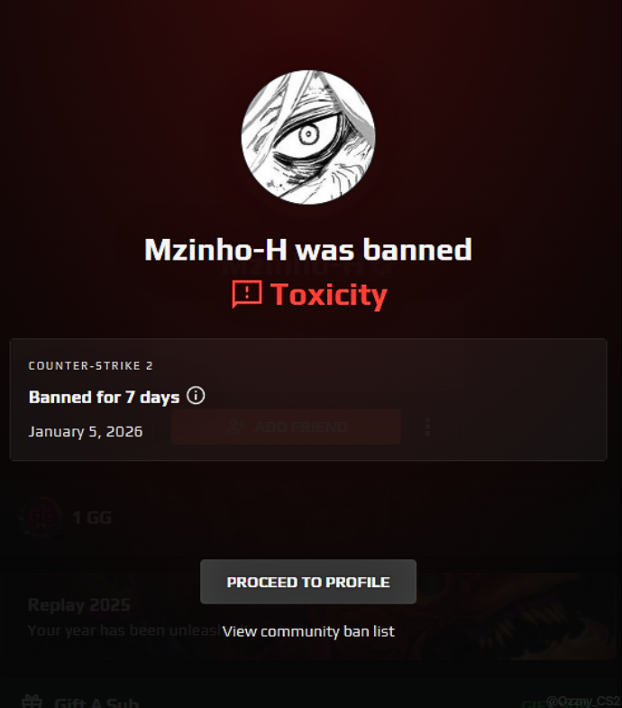 Ozzny_CS2's tweet image. Mzinho got banned on FACEIT for Toxicity 😭